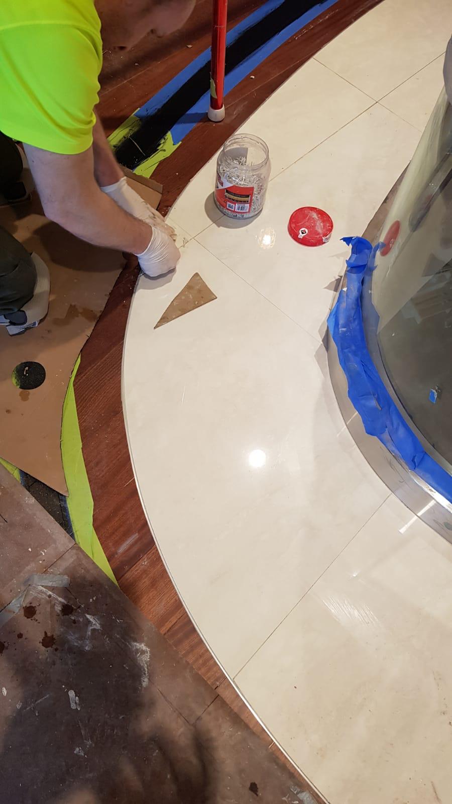 Curved tile floor detail installation