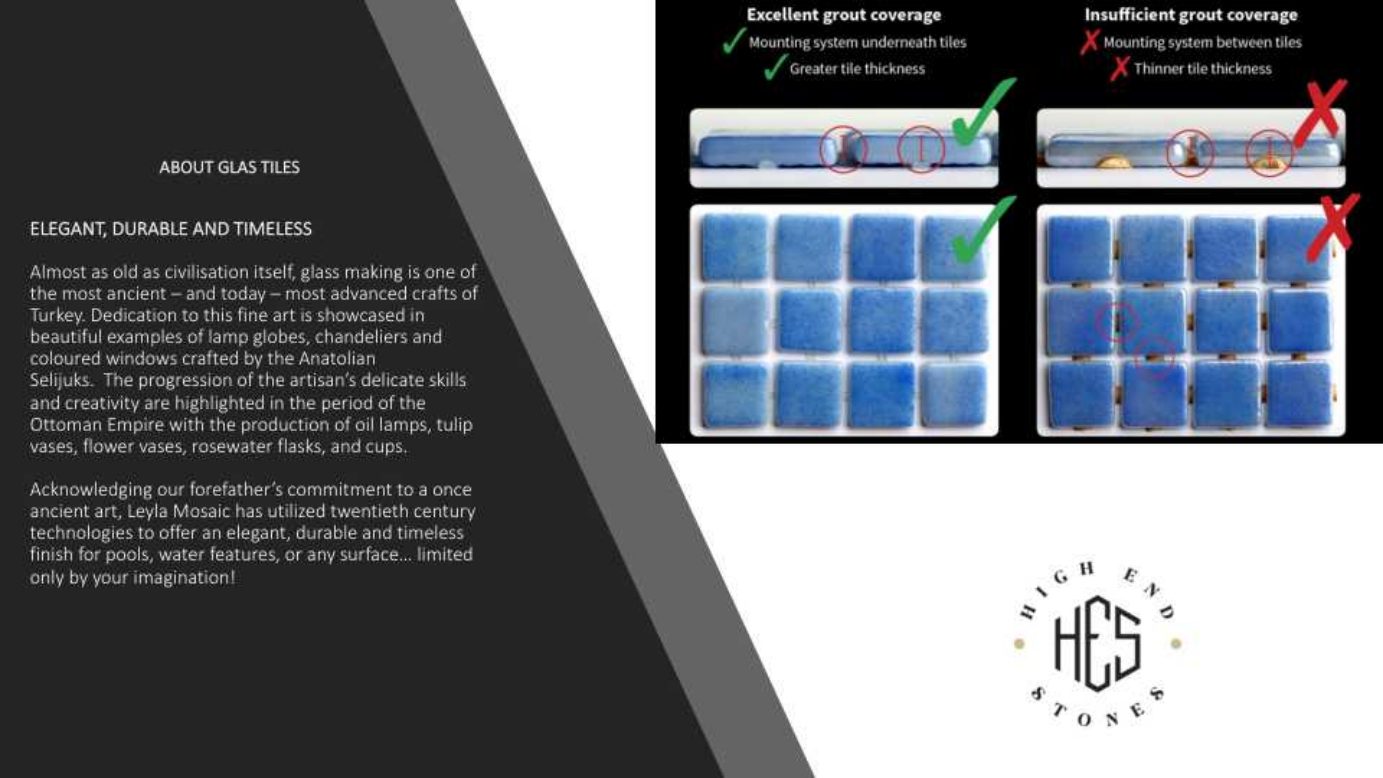 Glass tile information for pools and water features