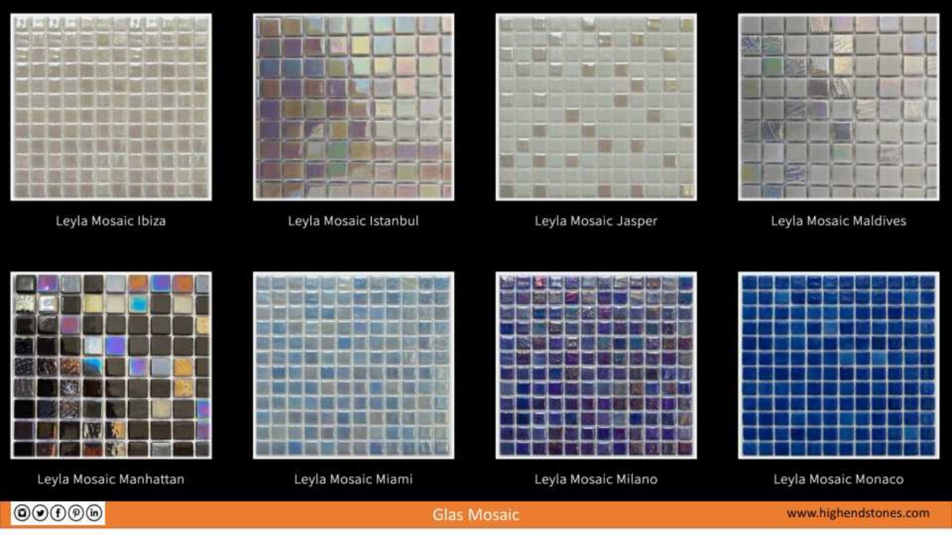 Leyla Mosaic glass mosaic colors Ibiza, Istanbul, Maldives, Miami