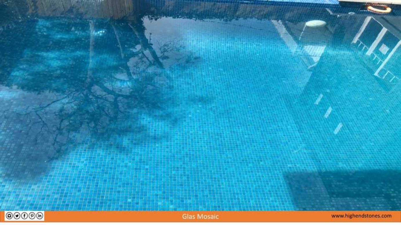 Glass mosaic swimming pool water surface