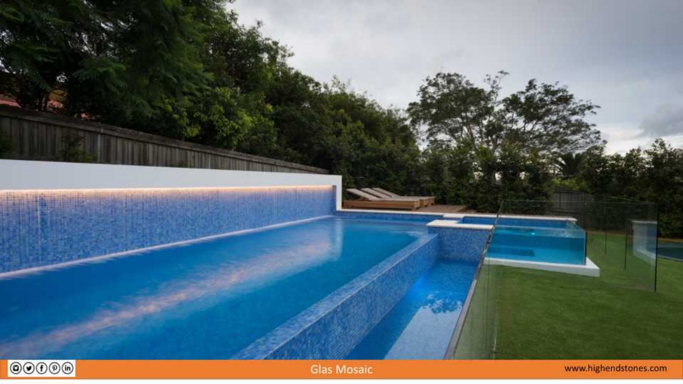Pool steps with blue glass mosaic tile