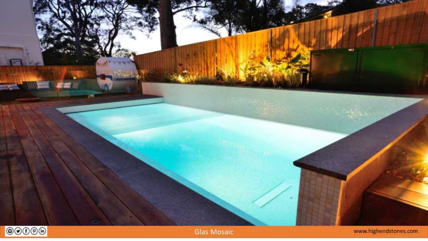 Evening pool with glowing glass mosaic finish