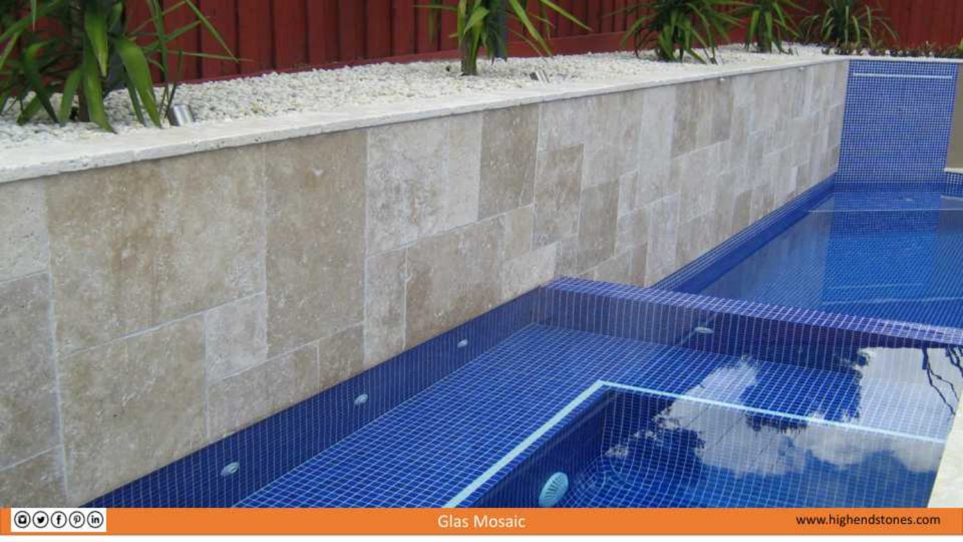 Spa and pool wall with blue mosaic accents