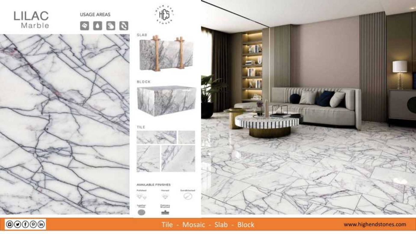 Lilac marble-look porcelain slab feature wall