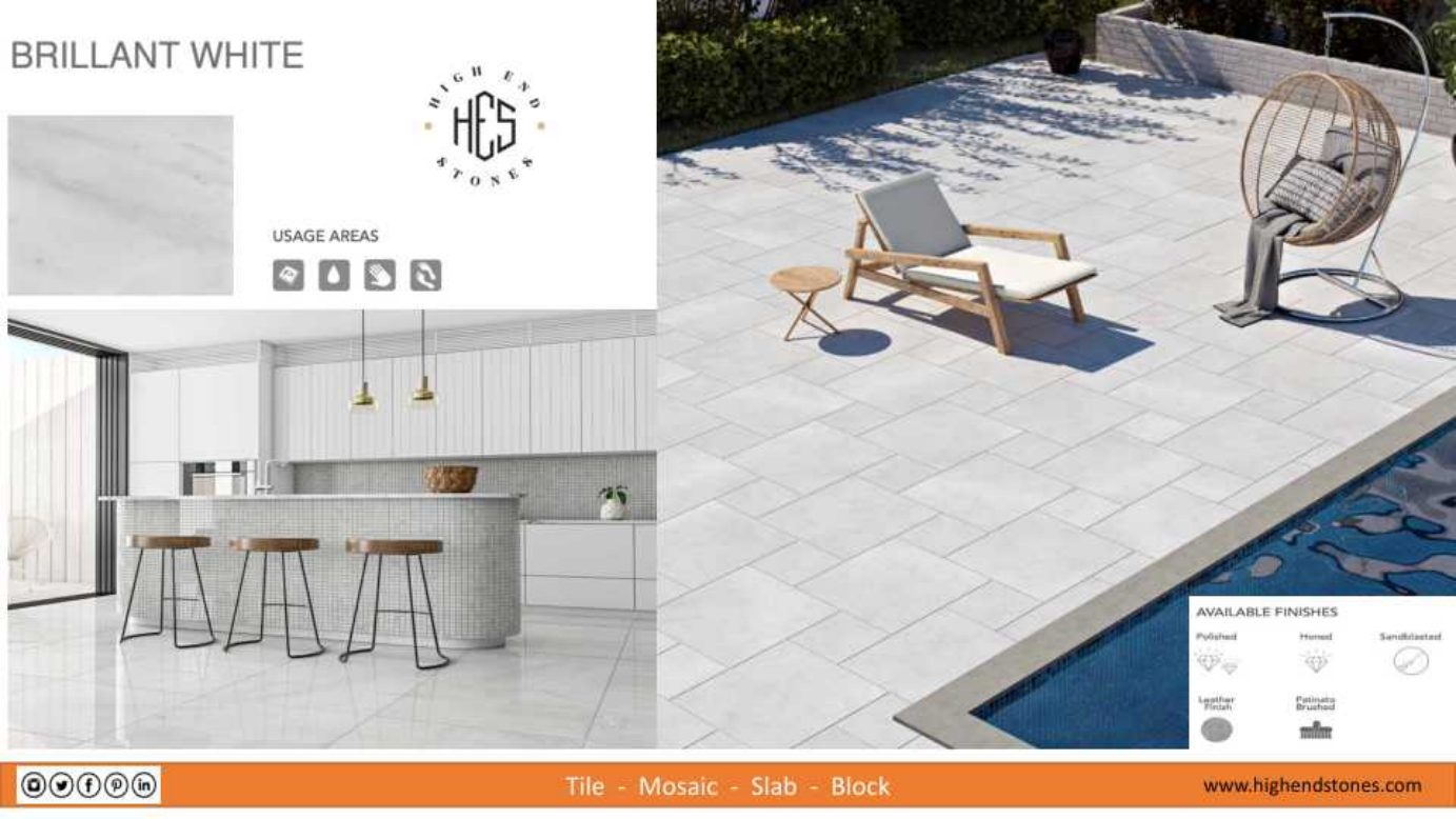 Brilliant White porcelain for outdoor and poolside areas