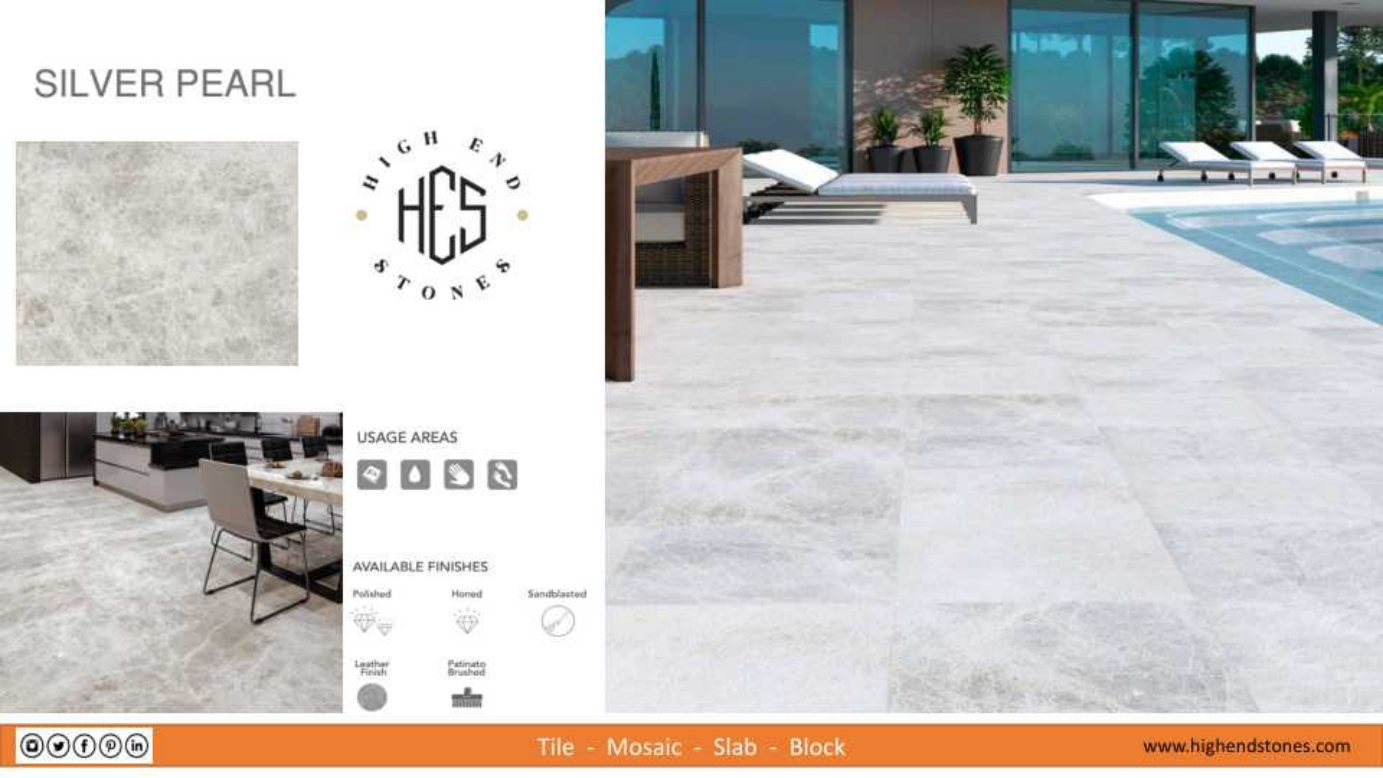 Silver Pearl porcelain poolside surface