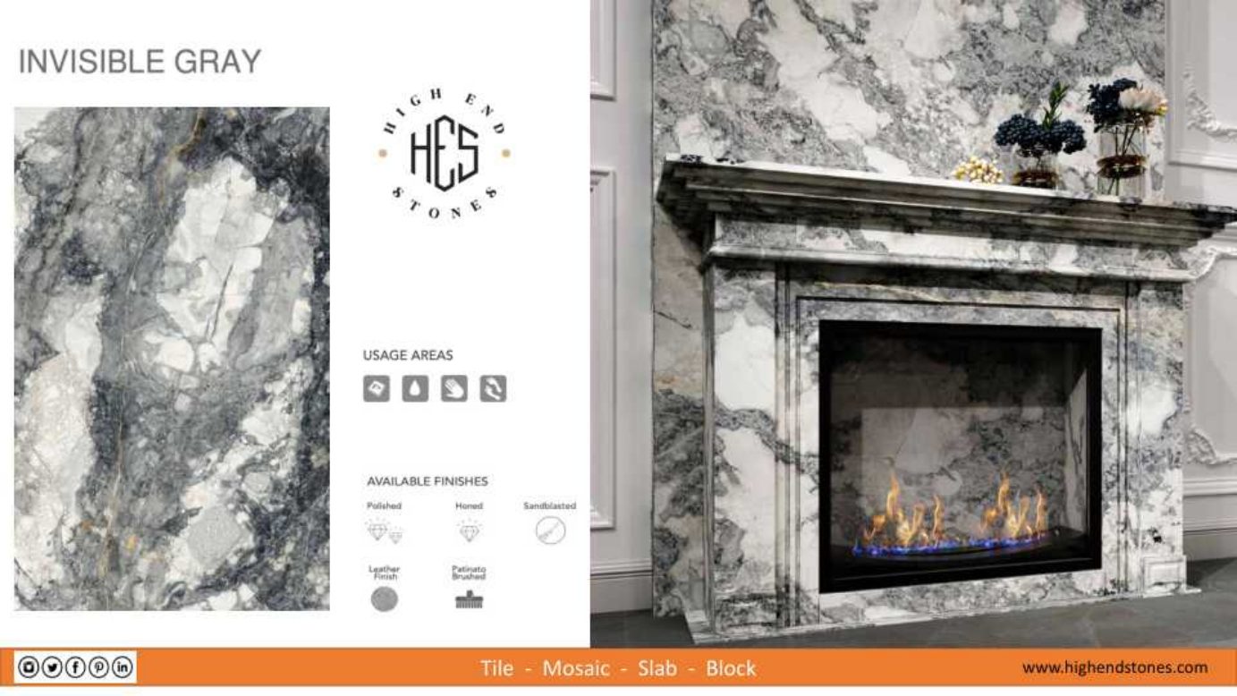 Monte Grey porcelain fireplace wall