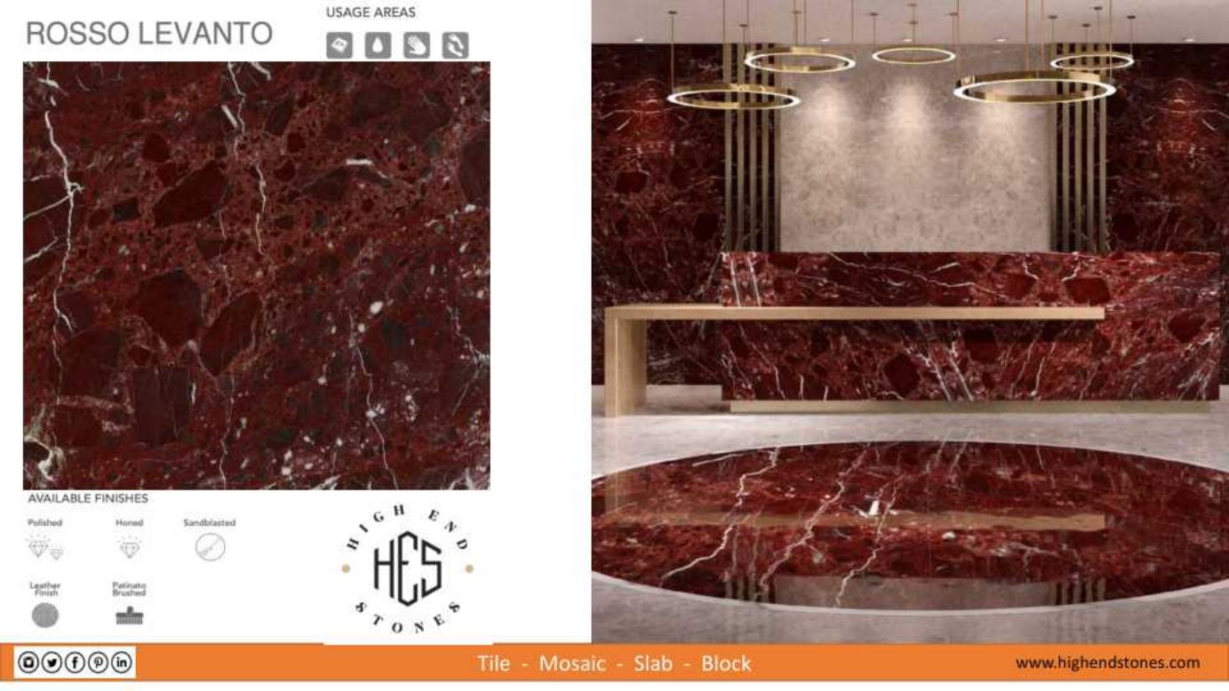 Rosso Levanto porcelain slab wall