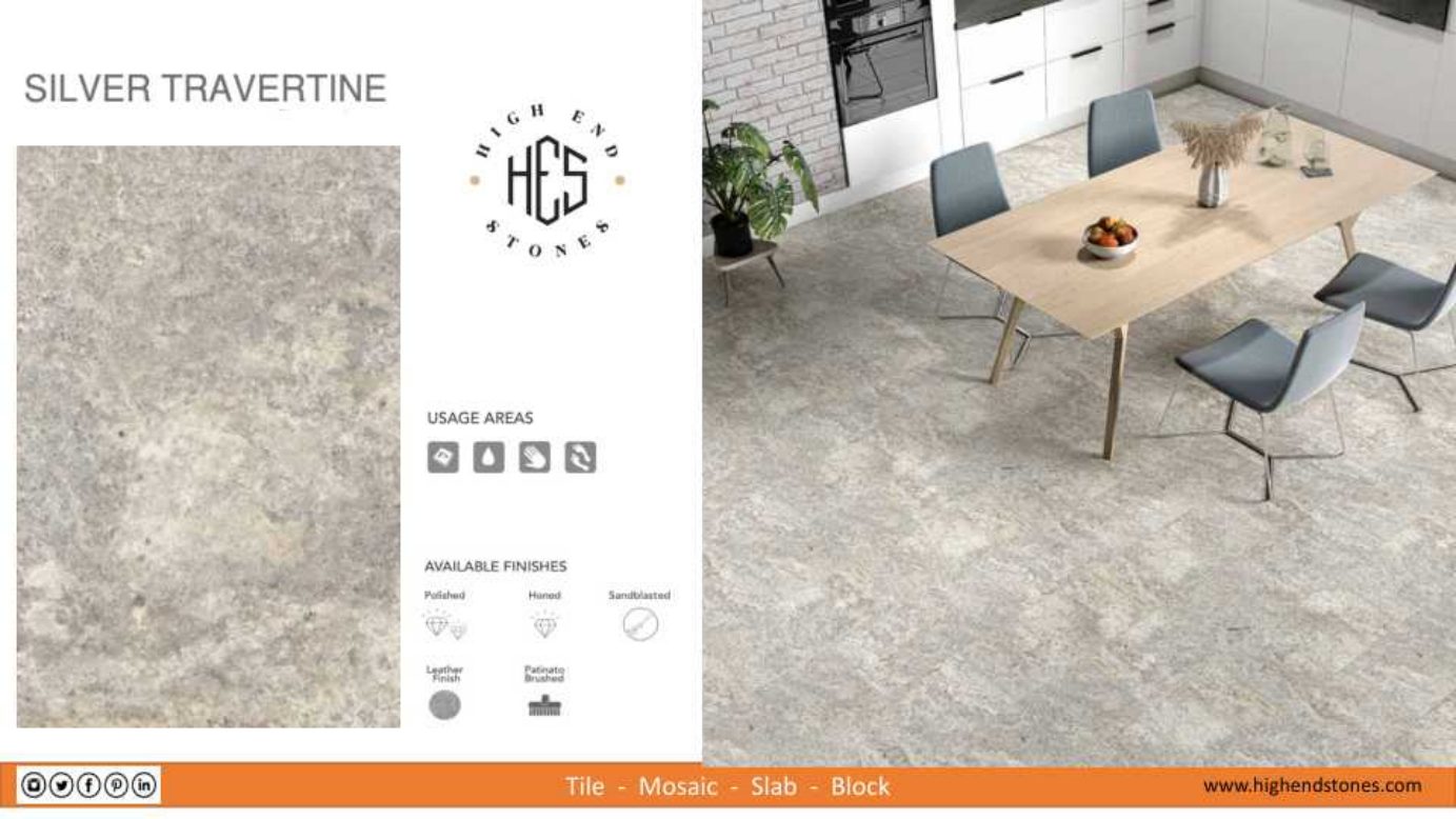 Silver Travertine porcelain paver and floor look