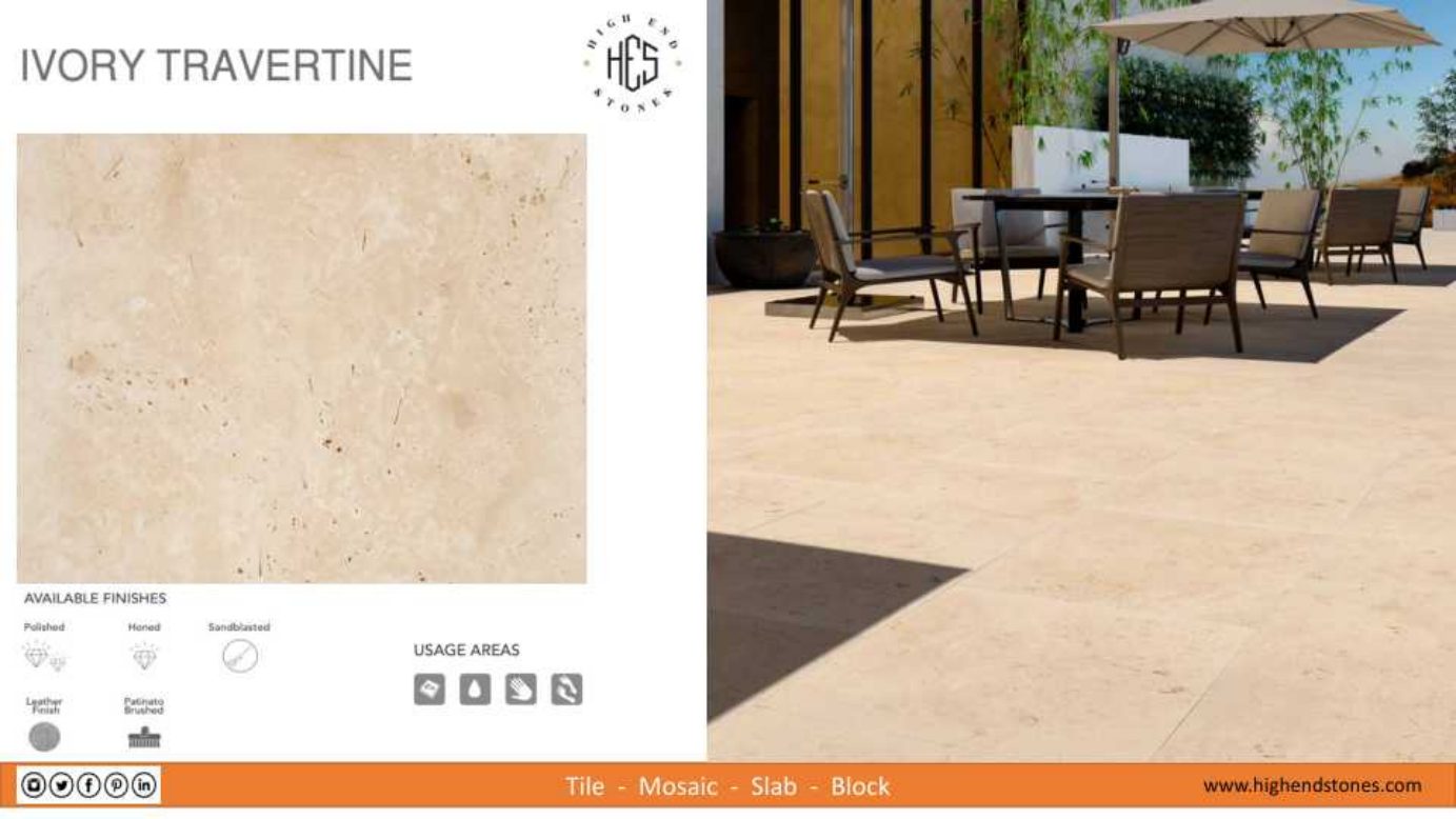 Ivory Travertine porcelain outdoor surface