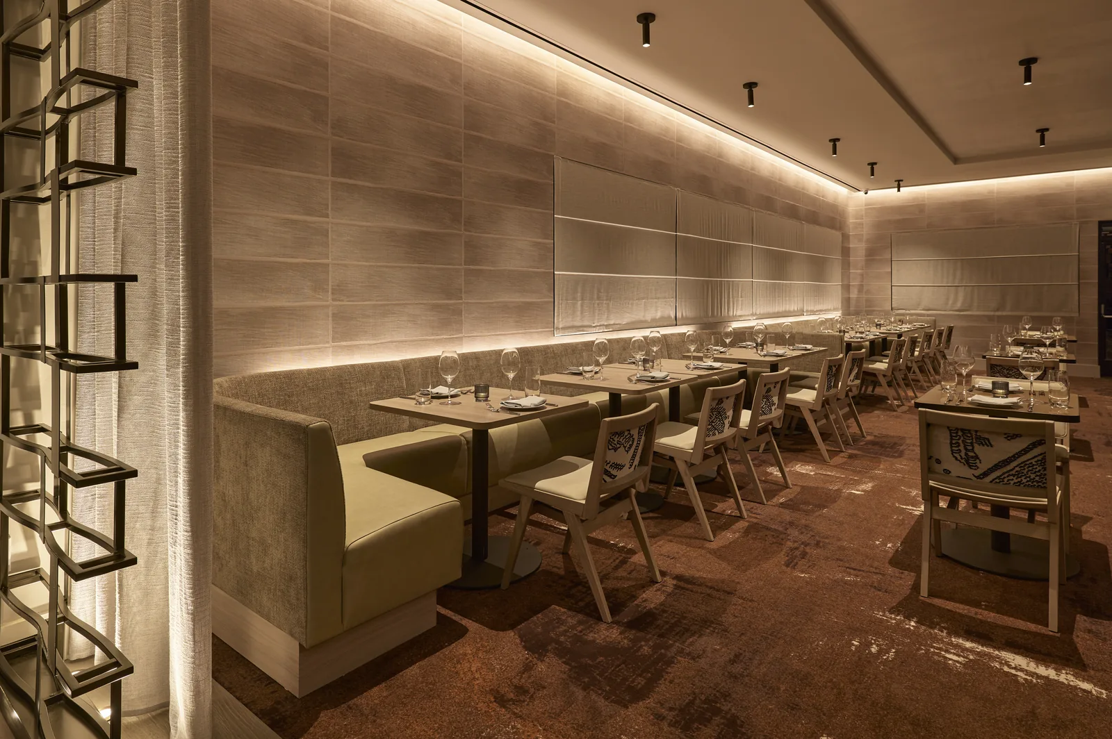 BLU Livingston wall tile and banquette finish work