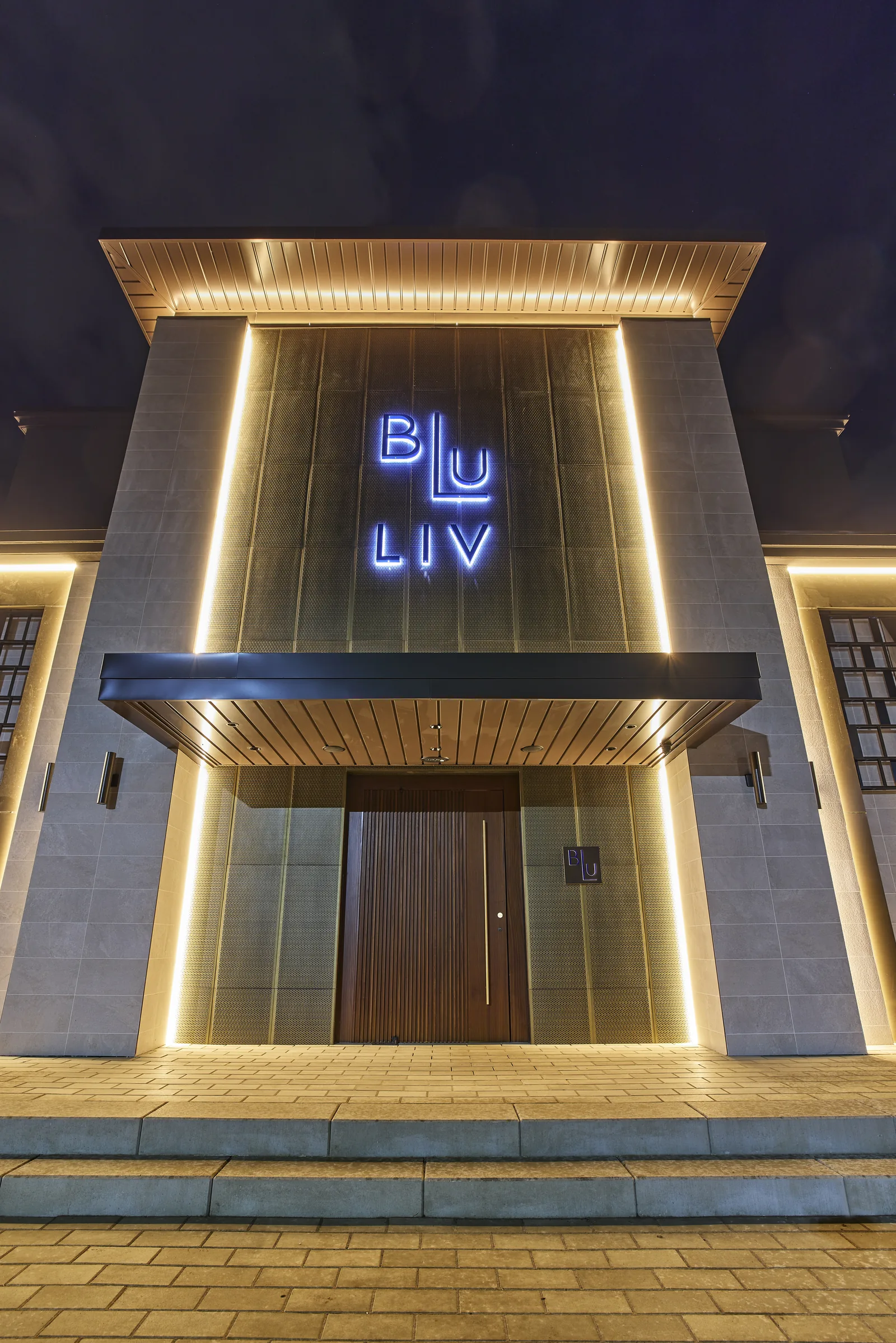 BLU Livingston entry stone and facade tile detail