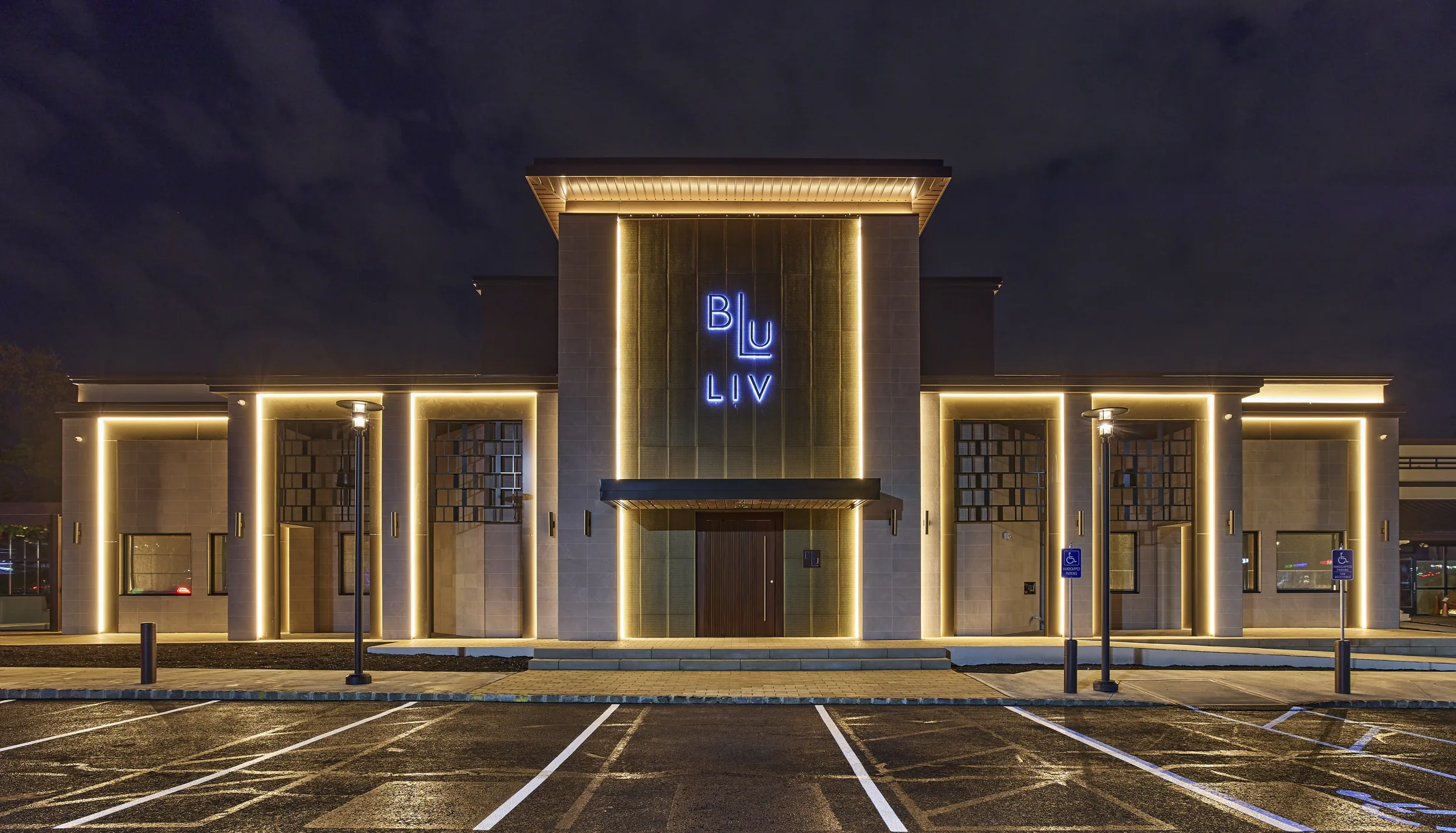 BLU Livingston exterior tile and stone project by MJ Stone and Tile