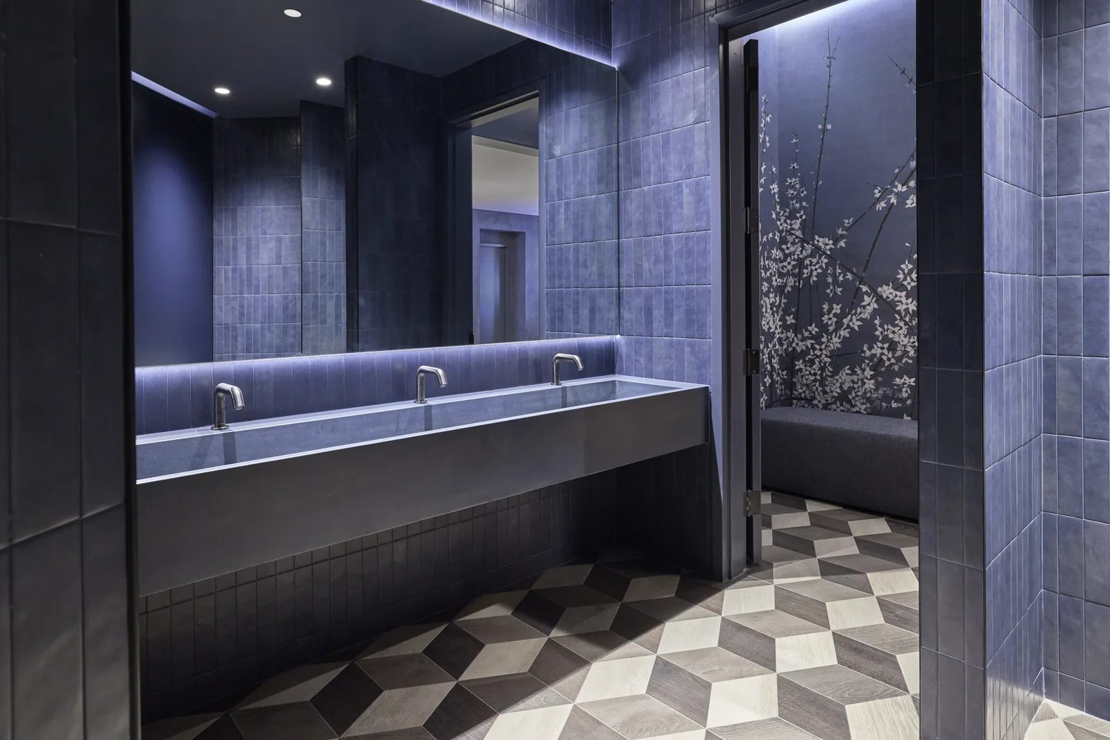Restaurant restroom tile installation