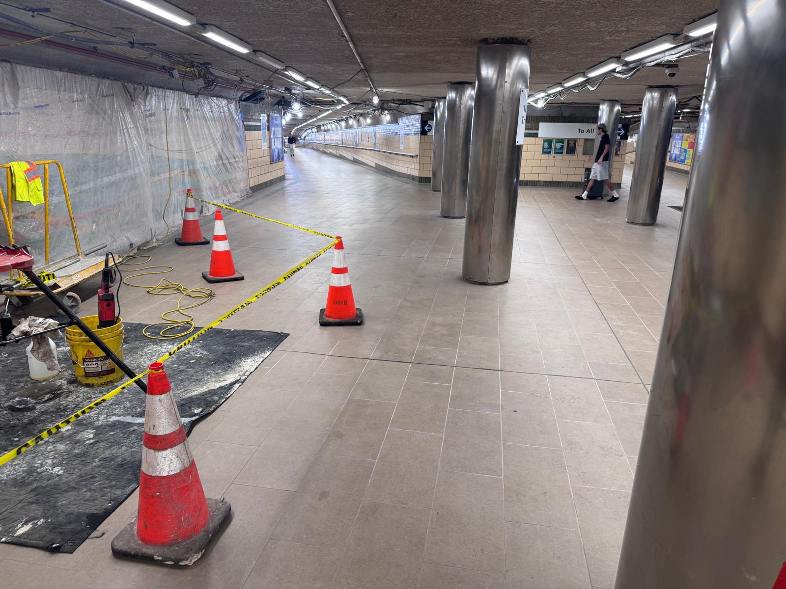 Newport PATH Station floor tile phasing and active work area